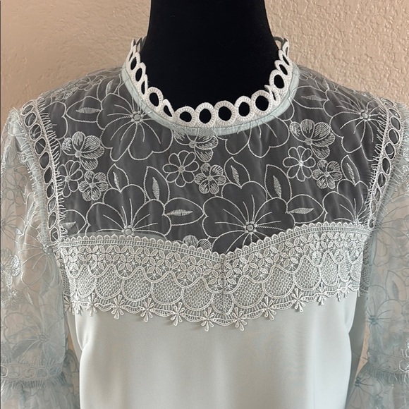 Ted Baker London Pastel Blue Embroidered Rachael Lace Elegant Dress - Picture 3 of 9